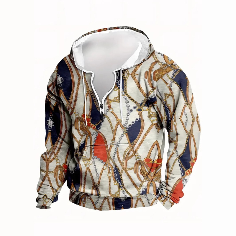 Φούτερ με χαλαρή εφαρμογή, στρογγυλός λαιμός, μακριά μανίκια, γεωμετρικό σχέδιο με ψηφιακή εκτύπωση, πολυεστερικό μείγμα