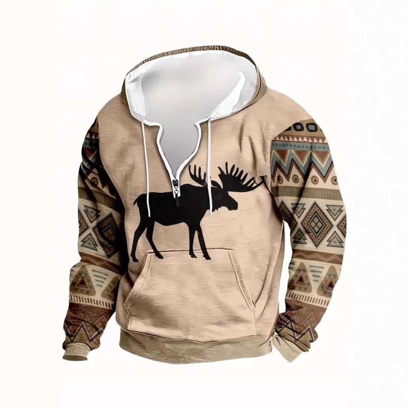 Φούτερ με χαλαρή εφαρμογή, στρογγυλός λαιμός, μακριά μανίκια, γεωμετρικό σχέδιο με ψηφιακή εκτύπωση, πολυεστερικό μείγμα