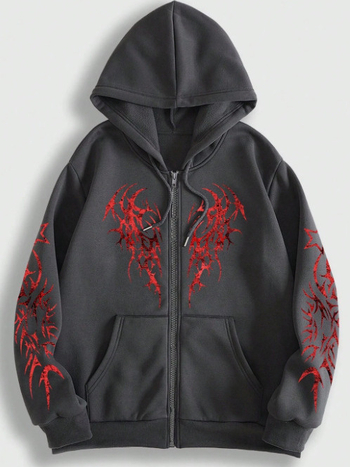 Καρντάγκαν με φερμουάρ και αφαιρετικό μοτίβο, χαλαρή γραμμή, μακριά μανίκια, πολυεστέρας, χειμώνας 2025