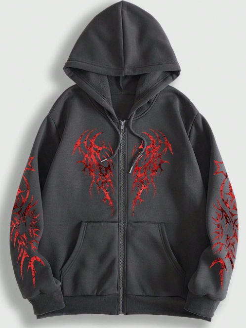 Καρντάγκαν με φερμουάρ και αφαιρετικό μοτίβο, χαλαρή γραμμή, μακριά μανίκια, πολυεστέρας, χειμώνας 2025