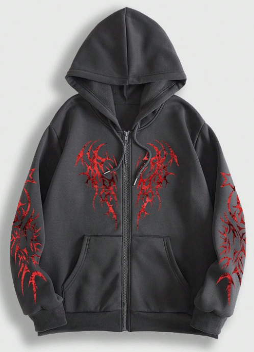 Καρντάγκαν με φερμουάρ και αφαιρετικό μοτίβο, χαλαρή γραμμή, μακριά μανίκια, πολυεστέρας, χειμώνας 2025