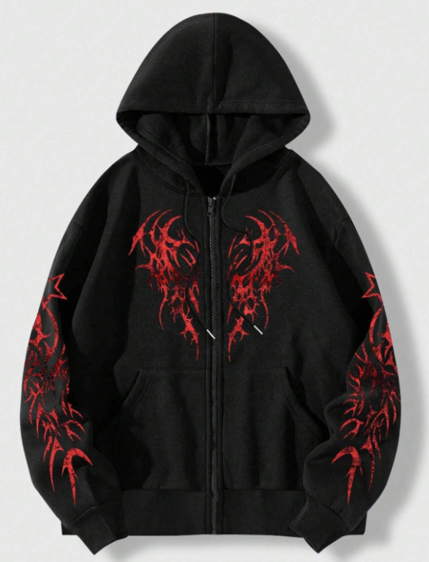 Καρντάγκαν με φερμουάρ και αφαιρετικό μοτίβο, χαλαρή γραμμή, μακριά μανίκια, πολυεστέρας, χειμώνας 2025