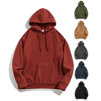 Muški hoodie pulover, širok kroj, Corduroy materijal, ≥96% poliestera, trodimenzionalni džep, jesen 2024