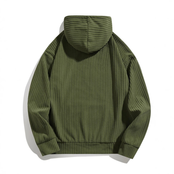 Мъжки качулков пуловер‑свитшърт, свободна кройка, Corduroy плат, ≥96% полиестер, триизмерен джоб, есен 2024