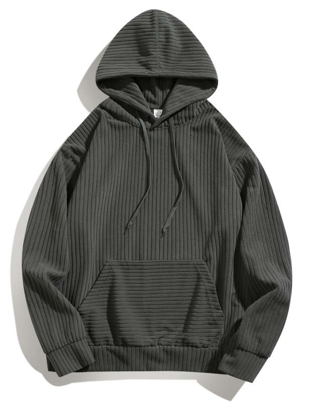 Muški hoodie pulover, širok kroj, Corduroy materijal, ≥96% poliestera, trodimenzionalni džep, jesen 2024