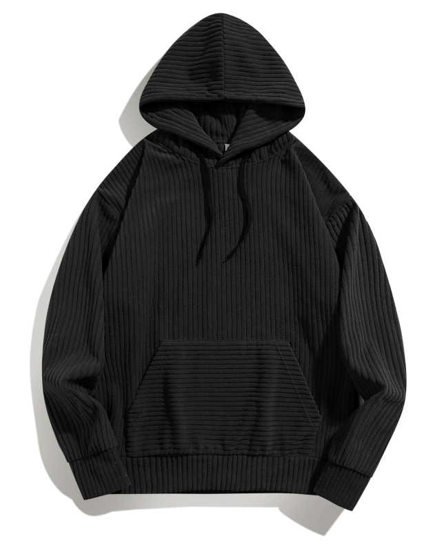 Muški hoodie pulover, širok kroj, Corduroy materijal, ≥96% poliestera, trodimenzionalni džep, jesen 2024