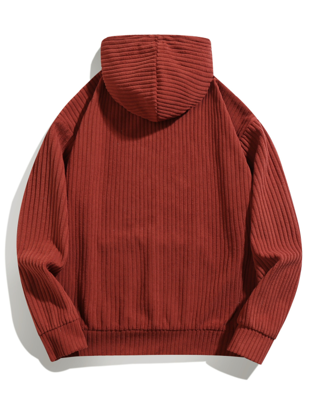 Muški hoodie pulover, širok kroj, Corduroy materijal, ≥96% poliestera, trodimenzionalni džep, jesen 2024