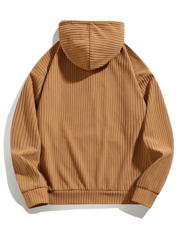 Muški hoodie pulover, širok kroj, Corduroy materijal, ≥96% poliestera, trodimenzionalni džep, jesen 2024