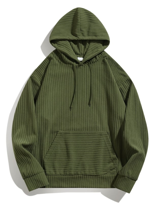 Muški hoodie pulover, širok kroj, Corduroy materijal, ≥96% poliestera, trodimenzionalni džep, jesen 2024