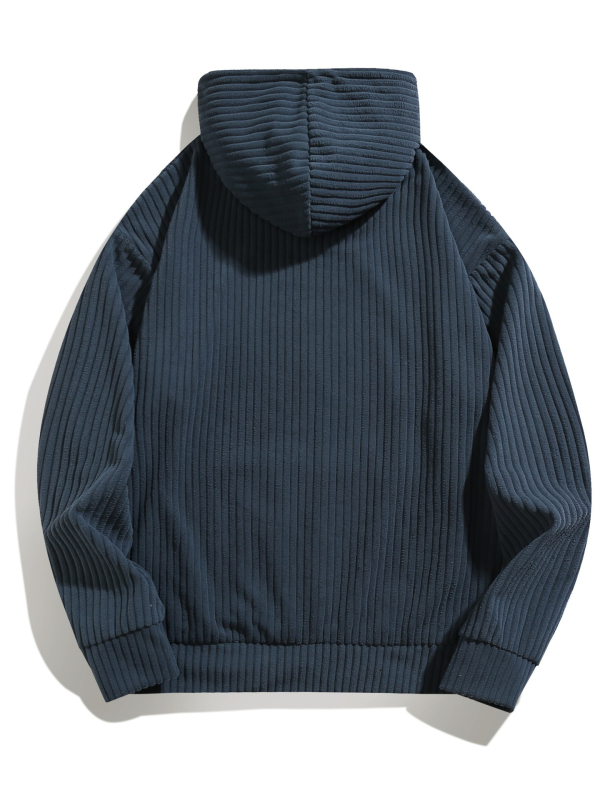 Muški hoodie pulover, širok kroj, Corduroy materijal, ≥96% poliestera, trodimenzionalni džep, jesen 2024