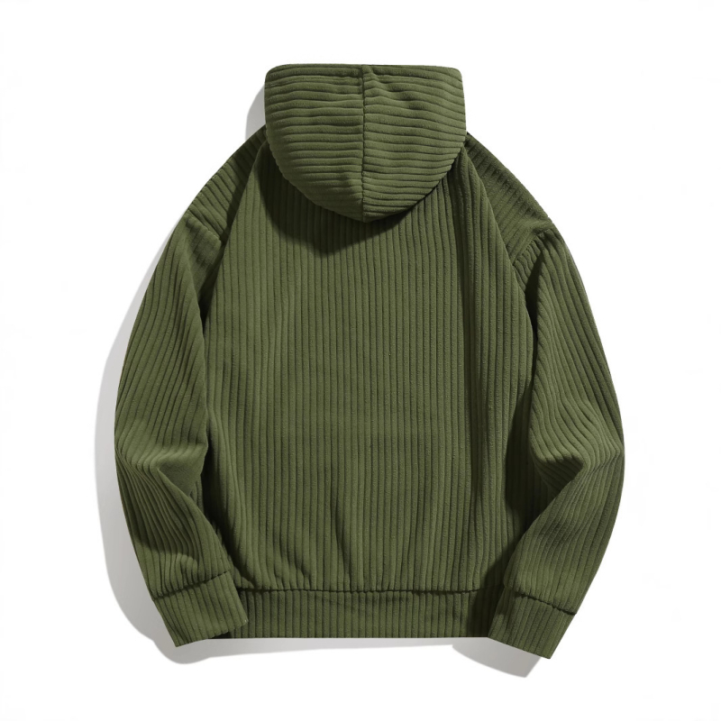 Muški hoodie pulover, širok kroj, Corduroy materijal, ≥96% poliestera, trodimenzionalni džep, jesen 2024