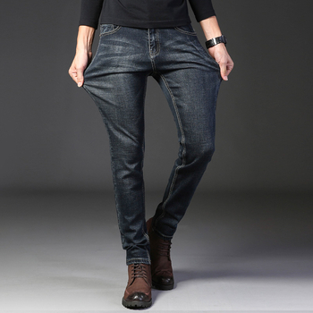 Ανδρικά τζιν σε κορεατικό στυλ, ίσια γραμμή, μεσαίας μέσης, βαμβακερό ύφασμα, κλείσιμο με κορδόνι