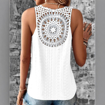 Безръкав T‑шърт с V‑образно деколте и прореза, жакардова плетка, 95% полиестер, едноцветна, уличен стил, лято 2025