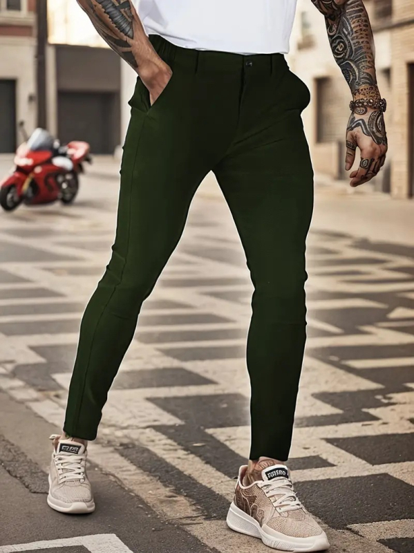 Pantaloni casual pentru bărbați, stil coreean, croială dreaptă, talie medie, material din amestec de bumbac (65% bumbac), vară