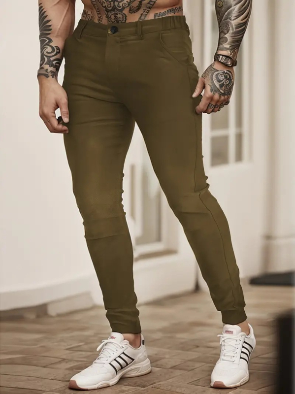 Pantaloni casual pentru bărbați, stil coreean, croială dreaptă, talie medie, material din amestec de bumbac (65% bumbac), vară