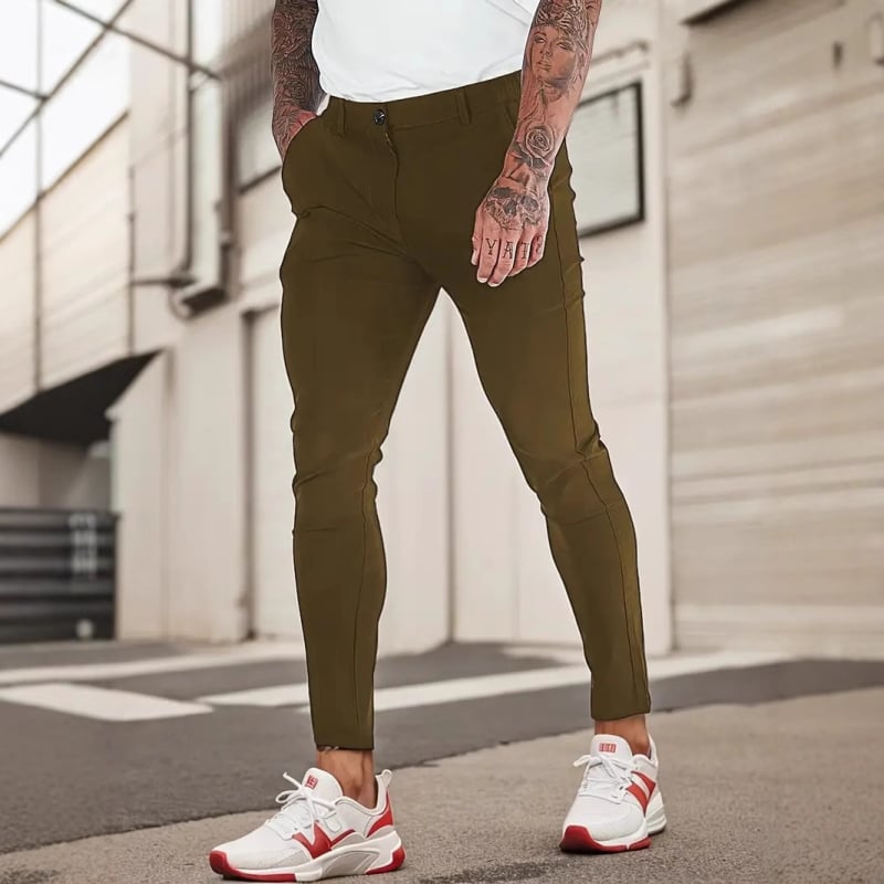 Pantaloni casual pentru bărbați, stil coreean, croială dreaptă, talie medie, material din amestec de bumbac (65% bumbac), vară