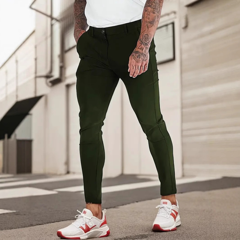 Pantaloni casual pentru bărbați, stil coreean, croială dreaptă, talie medie, material din amestec de bumbac (65% bumbac), vară