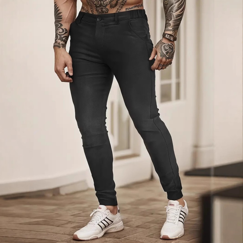 Pantaloni casual pentru bărbați, stil coreean, croială dreaptă, talie medie, material din amestec de bumbac (65% bumbac), vară