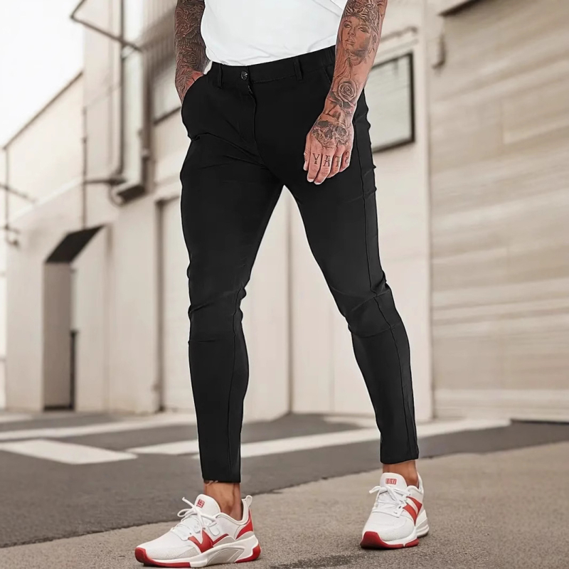 Pantaloni casual pentru bărbați, stil coreean, croială dreaptă, talie medie, material din amestec de bumbac (65% bumbac), vară