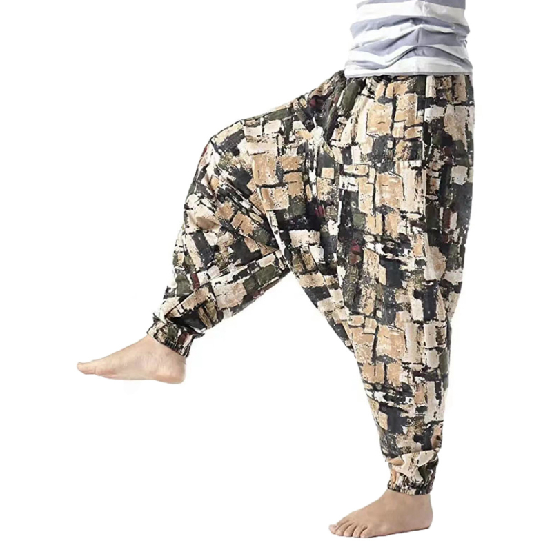 Pantaloni de yoga din bumbac unisex, croială dreaptă, talie medie, curea inclusă, închidere cu șnur, manșete la gleznă, 90% bumbac, potriviți pentru toate sezoanele