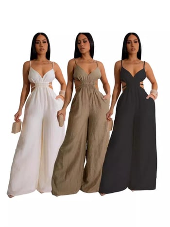 Kombinezon za žene - bez rukava, poliester, široke nogavice - ljeto 2024, 95%+ sadržaj glavnog materijala