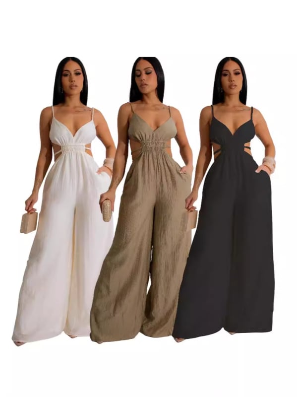 Γυναικεία ολόσωμη φόρμα - χωρίς μανίκια, πολυεστέρας, φαρδιά παντελόνια - καλοκαίρι 2024, 95%+ περιεκτικότητα υφάσματος