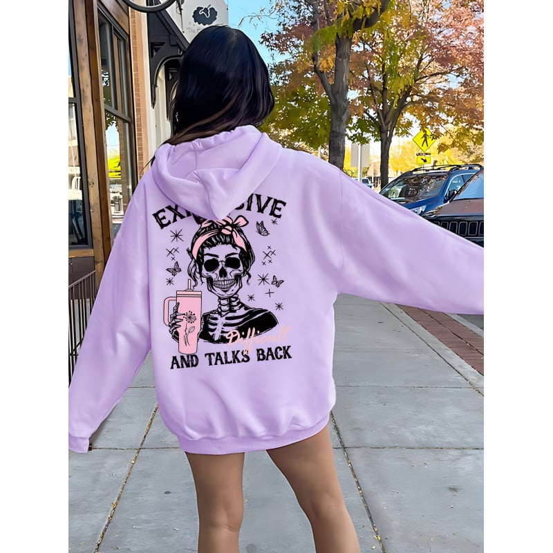 Hoodie SkullPrint s kapuljom – široka silueta, 3D džep, poliester 96%+