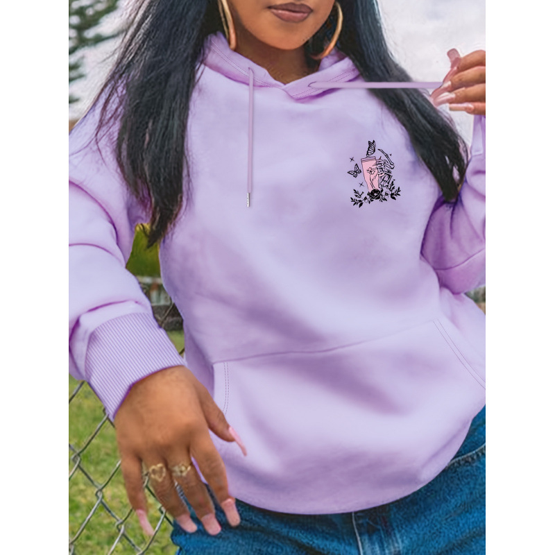 Hoodie SkullPrint s kapuljom – široka silueta, 3D džep, poliester 96%+