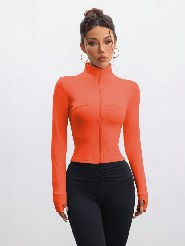 Női jóga dzseki Slim-Fit, Spandex 94% s poliészter bélés 6%, álló gallér, hosszú ujjú