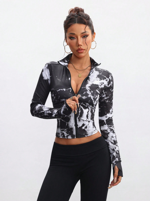 Női jóga dzseki Slim-Fit, Spandex 94% s poliészter bélés 6%, álló gallér, hosszú ujjú