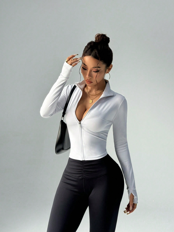 Női jóga dzseki Slim-Fit, Spandex 94% s poliészter bélés 6%, álló gallér, hosszú ujjú