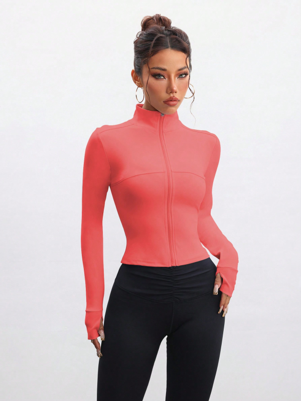 Női jóga dzseki Slim-Fit, Spandex 94% s poliészter bélés 6%, álló gallér, hosszú ujjú