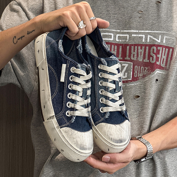 Ανδρικά πάνινα παπούτσια με χαμηλό προφίλ, PU επάνω, καουτσούκ σόλα, κορδόνια, βυλανισμένη σόλα