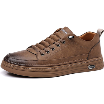 Ανδρικά casual δερμάτινα sneakers με καουτσούκ σόλα, στρογγυλή μύτη, διπλό επάνω από αγελαδινό δέρμα, αντιολισθητική σόλα, επίπεδη φτέρνα