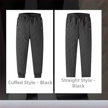 Ανδρικά παντελόνια σε κορεατικό στυλ με φλίς επένδυση, ίσια γραμμή, μεσαία μέση, κλείσιμο με κορδόνι