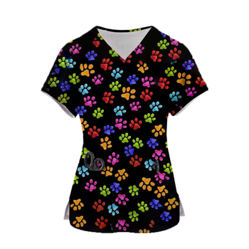 Дамска тениска с V-образно деколте, принт на счупени цветя, къси ръкави, 95% полиестер, пролет 2025