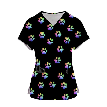 Дамска тениска с V-образно деколте, принт на счупени цветя, къси ръкави, 95% полиестер, пролет 2025