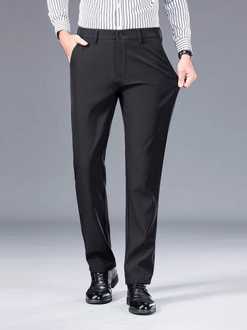 Ανδρικά καθημερινά παντελόνια με ελαστικότητα, ίσια γραμμή, μεσαία μέση, φερμουάρ, αντιρυτιδικά, πολυεστερ-ελαστάν σύνθεση.