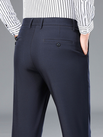 Ανδρικά καθημερινά παντελόνια με ελαστικότητα, ίσια γραμμή, μεσαία μέση, φερμουάρ, αντιρυτιδικά, πολυεστερ-ελαστάν σύνθεση.
