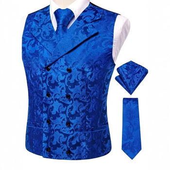 Мъжка жилетка със слим кройка, двуредно закопчаване, костюмна яка, 100% полиестер, едноцветна