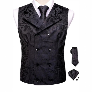 Мъжка жилетка със слим кройка, двуредно закопчаване, костюмна яка, 100% полиестер, едноцветна