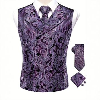 Мъжка жилетка със слим кройка, двуредно закопчаване, костюмна яка, 100% полиестер, едноцветна