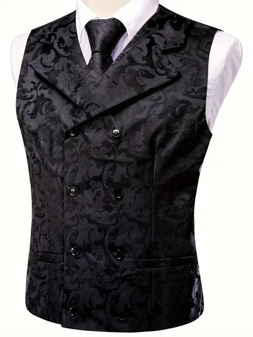 Vesta bărbătească, croială slim, închidere cu nasturi dubli, guler în stil sacou, 100% poliester, unicolor