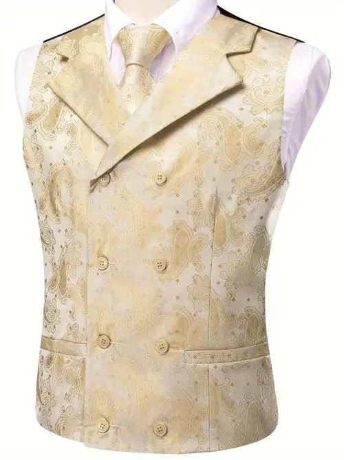 Vesta bărbătească, croială slim, închidere cu nasturi dubli, guler în stil sacou, 100% poliester, unicolor