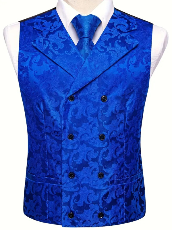 Vesta bărbătească, croială slim, închidere cu nasturi dubli, guler în stil sacou, 100% poliester, unicolor