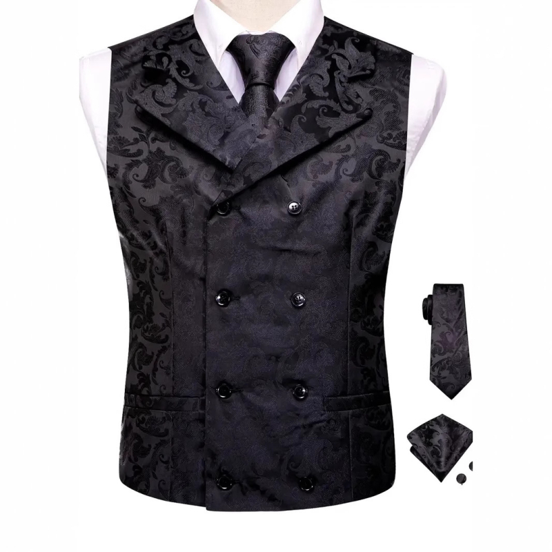 Vesta bărbătească, croială slim, închidere cu nasturi dubli, guler în stil sacou, 100% poliester, unicolor