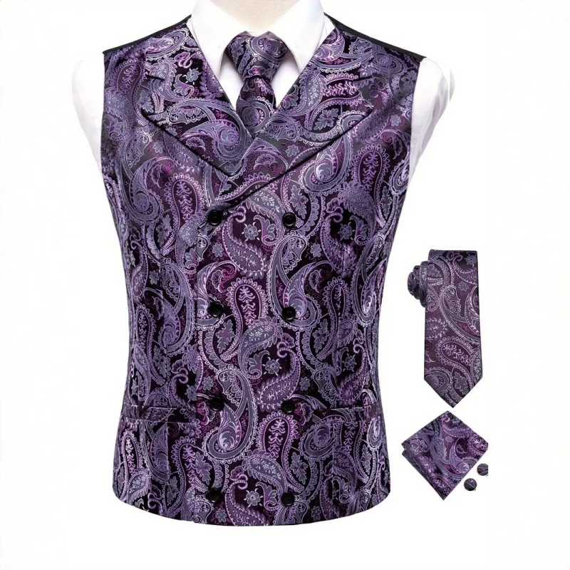 Vesta bărbătească, croială slim, închidere cu nasturi dubli, guler în stil sacou, 100% poliester, unicolor