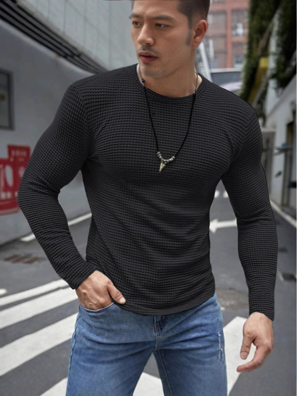 Slim-fit prugasta poliester dugih rukava bluza s okruglim izrezom