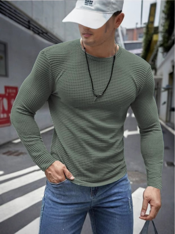 Slim-fit prugasta poliester dugih rukava bluza s okruglim izrezom