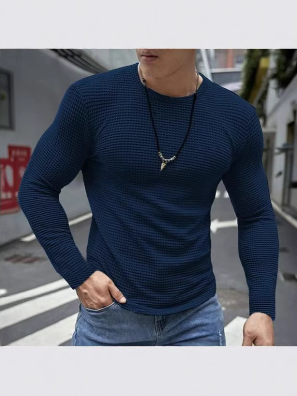 Slim-fit prugasta poliester dugih rukava bluza s okruglim izrezom